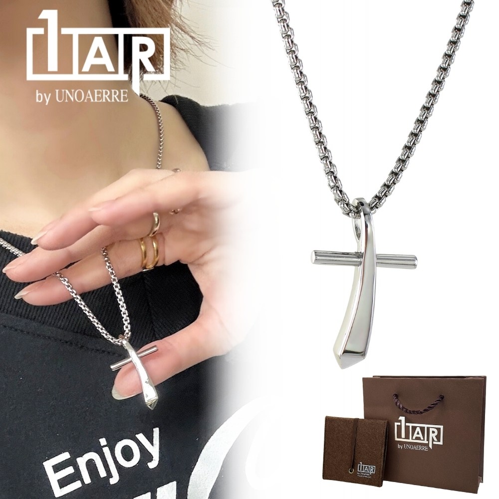 正規品 ショッパー付き 1AR by UNOAERRE 真鍮 クロスネックレス スネークチェーン メンズ レディース ユニセックス ペンダント ホワイトシルバー シンプル おしゃれ プレゼント ギフト アクセサリー 男性 女性 誕生日 結婚記念日 贈り物 成人 卒業 入学｜ペアウォッチ 腕時計 ノップル