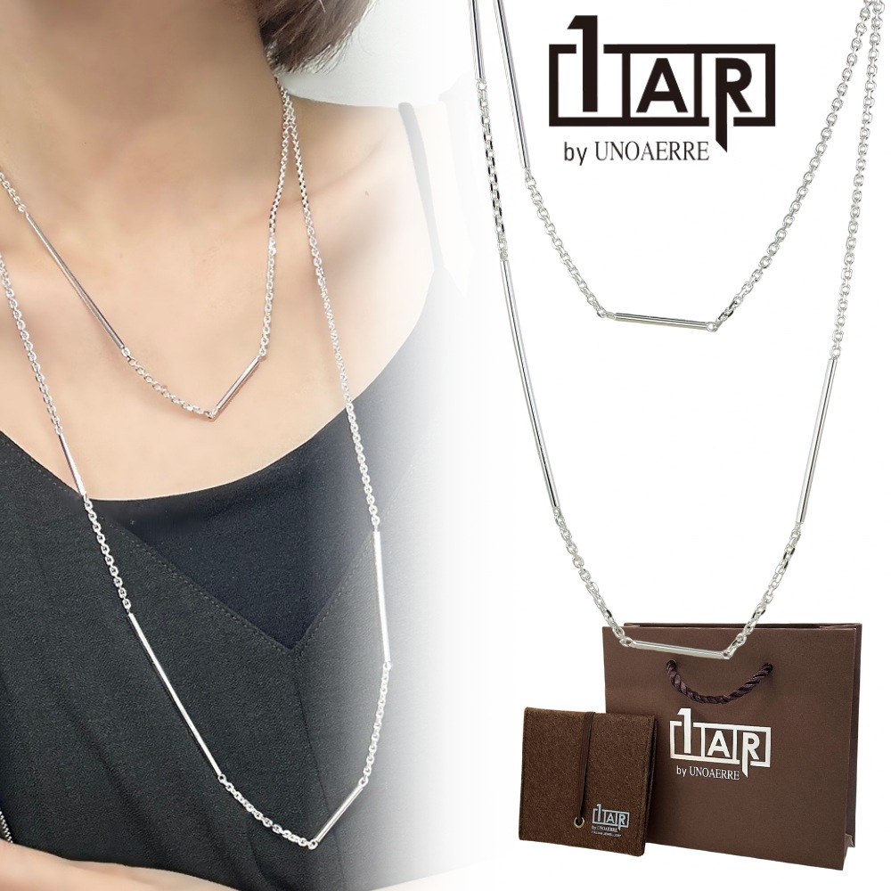 正規品 1AR by UNOAERRE ウノアエレ ショッパー付き 2連 チェーンネックレス レディース シンプル 上品 シルバーカラー ロングネックレス 真鍮 イタリア製 ブランドジュエリー ギフト プレゼント 誕生日 結婚記念日 成人 卒業 入学