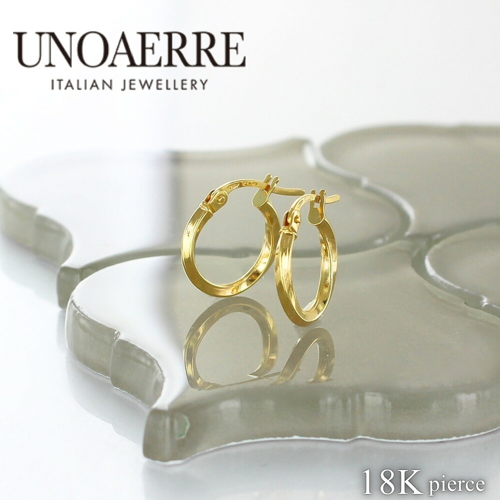 UNOAERRE ウノアエレ フープピアス K18 レディース イエローゴールド シンプル 上品 大人アクセサリー プレゼント 女性 両耳ピアス おしゃれ イタリア製 18金 18K ギフト 彼女 母 妻 婚約 結婚記念日 成人 卒業 入学｜ペアウォッチ 腕時計 ノップル