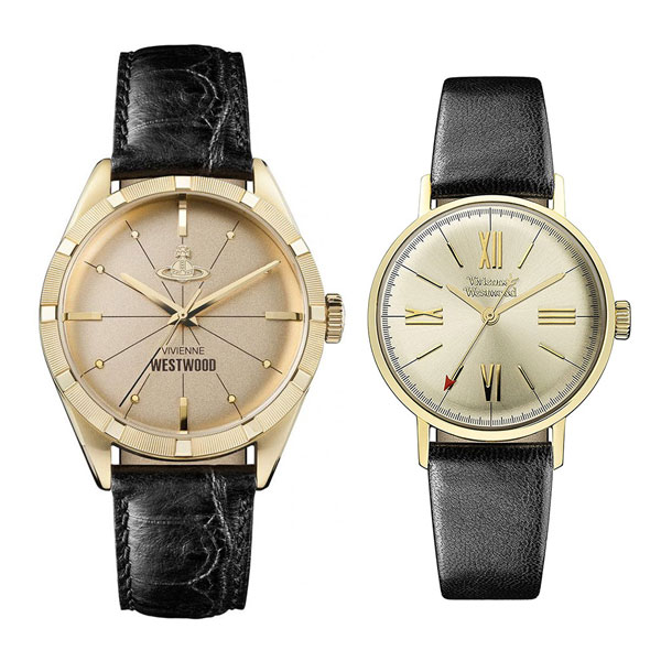 おしゃれ ペア ウォッチ 夫婦 両親 カップル 腕時計 メンズ レディース ヴィヴィアン ウエストウッド ゴールド ブラック レザー 革ベルト Dottba Com