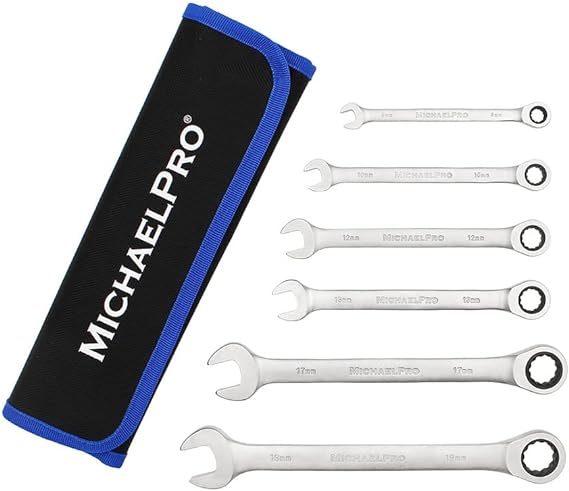 ラチェットコンビネーションレンチセット 7本セット 8,10,12,13,14,17,19mm ラチェットスパナセット コンビネーションスパナセット レンチセット スパナセット ラチェットスパナ メトリックスパナセット ロールバッグ付き マイケルプロ MP001237 工具 整備用品 MichaelPro