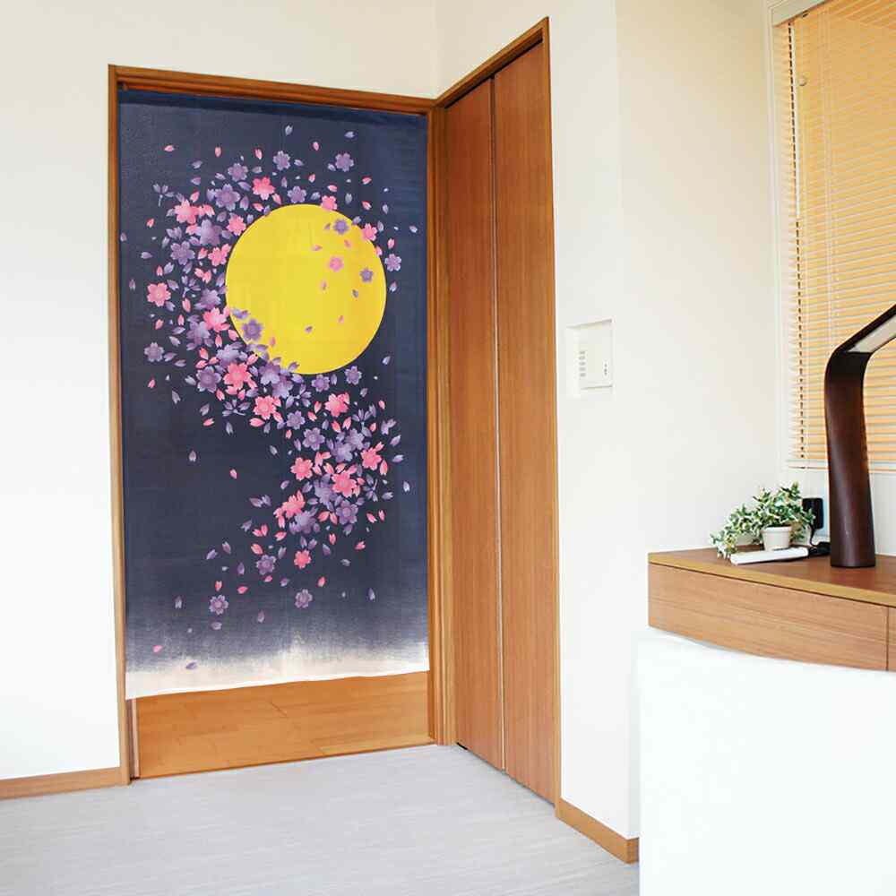 楽天市場 のれん 間仕切り カーテン 障子夜桜 85cm幅 150cm丈 おしゃれ 和風 春 ブラック 桜 捺染 のれん屋さんのインテリアショップ