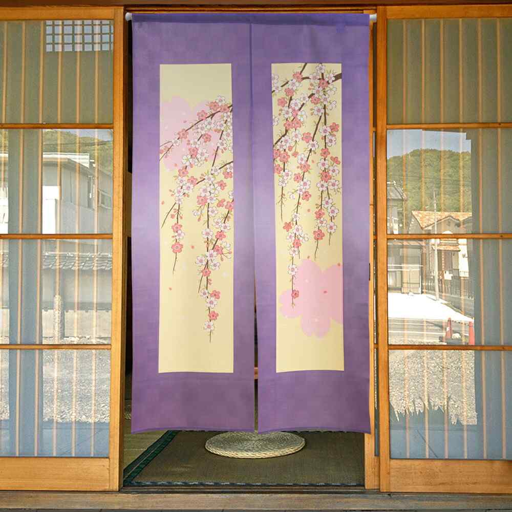 楽天市場 のれん 間仕切り カーテン 障子夜桜 85cm幅 150cm丈 おしゃれ 和風 春 ブラック 桜 捺染 のれん屋さんのインテリアショップ