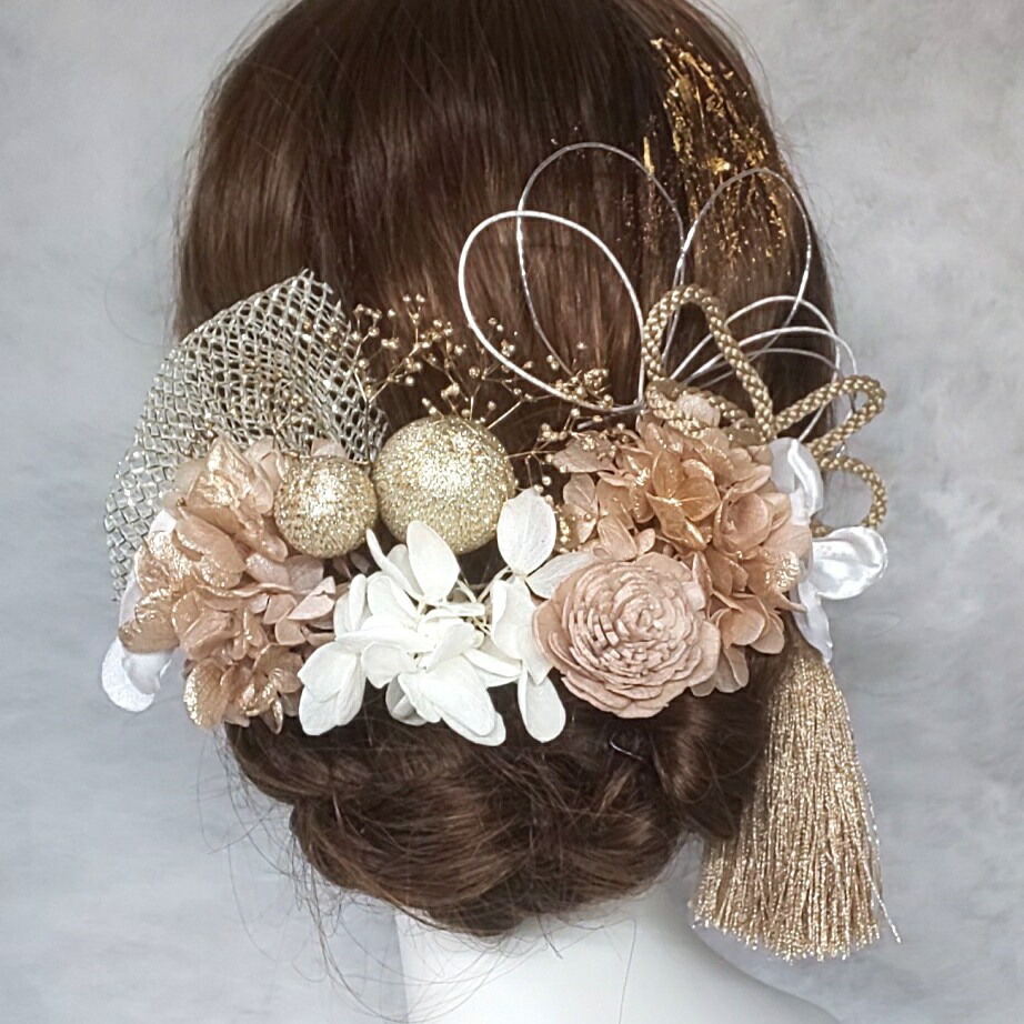 成人式 髪飾り 水引 ヘッドドレス ドライフラワー ウェディング 花嫁 ウエディング ブライダル 造花 結婚式 海外挙式 前撮り 花飾り ヘアアクセ ヘアアクセサリー 小花 カラー ドレス ゴール シルバー おしゃれ 人気 5 大好評