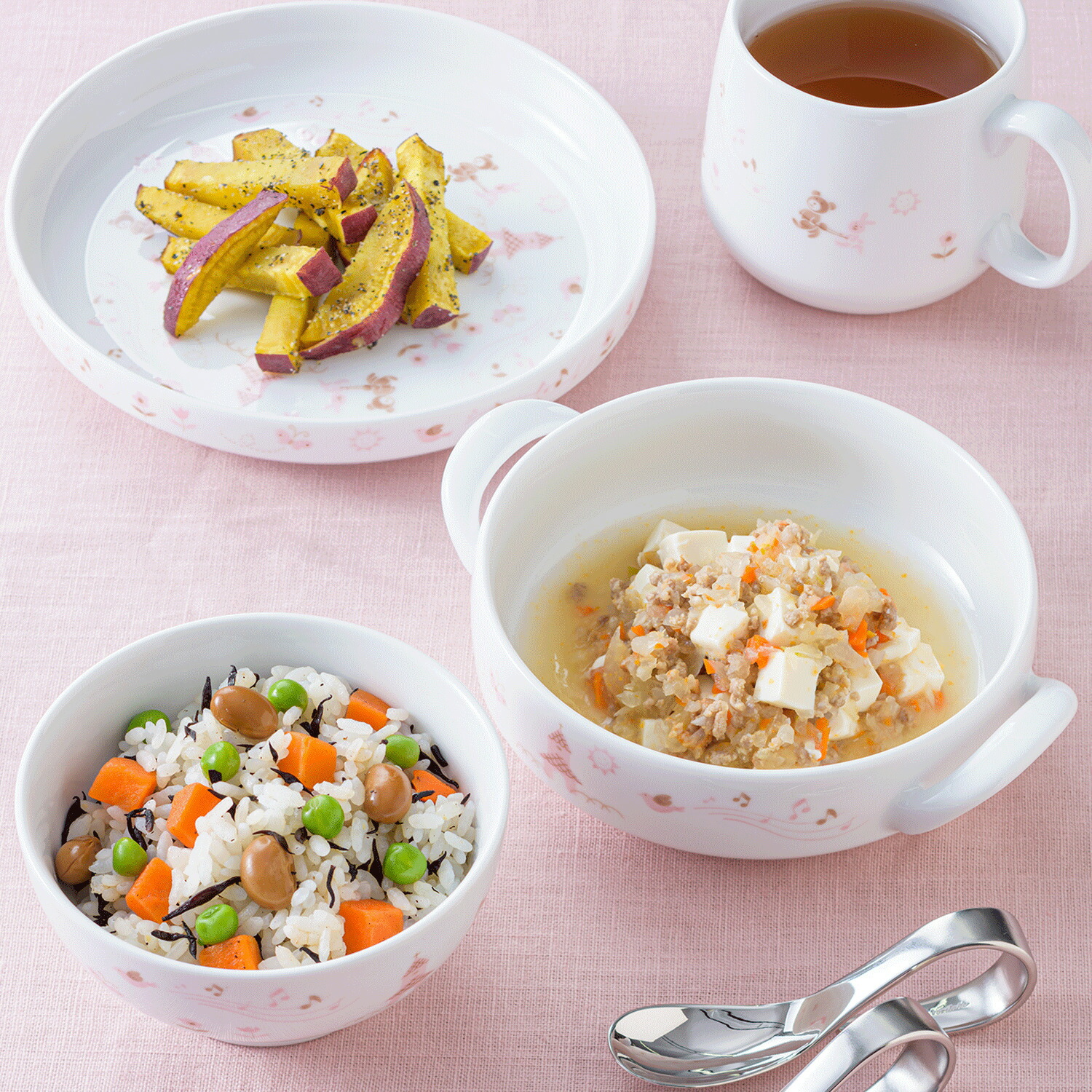 ノリタケライトステップお子様セット(ピンク)■電子レンジ対応食洗機対応強化磁器お子様用食器出産祝いピンクおしゃれ