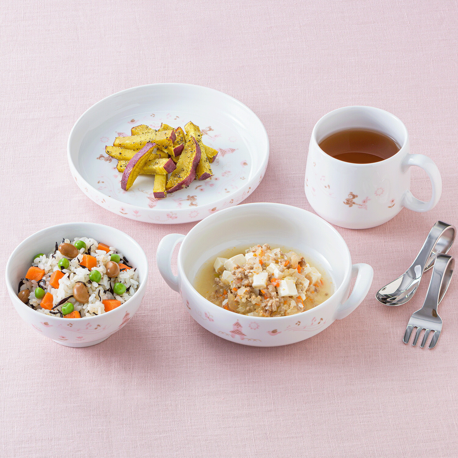 ノリタケライトステップお子様セット(ピンク)■電子レンジ対応食洗機対応強化磁器お子様用食器出産祝いピンクおしゃれ