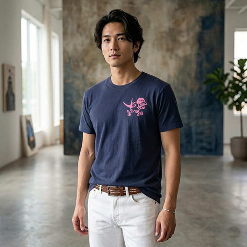 レルウェンフロッキープリントＴシャツ Navy