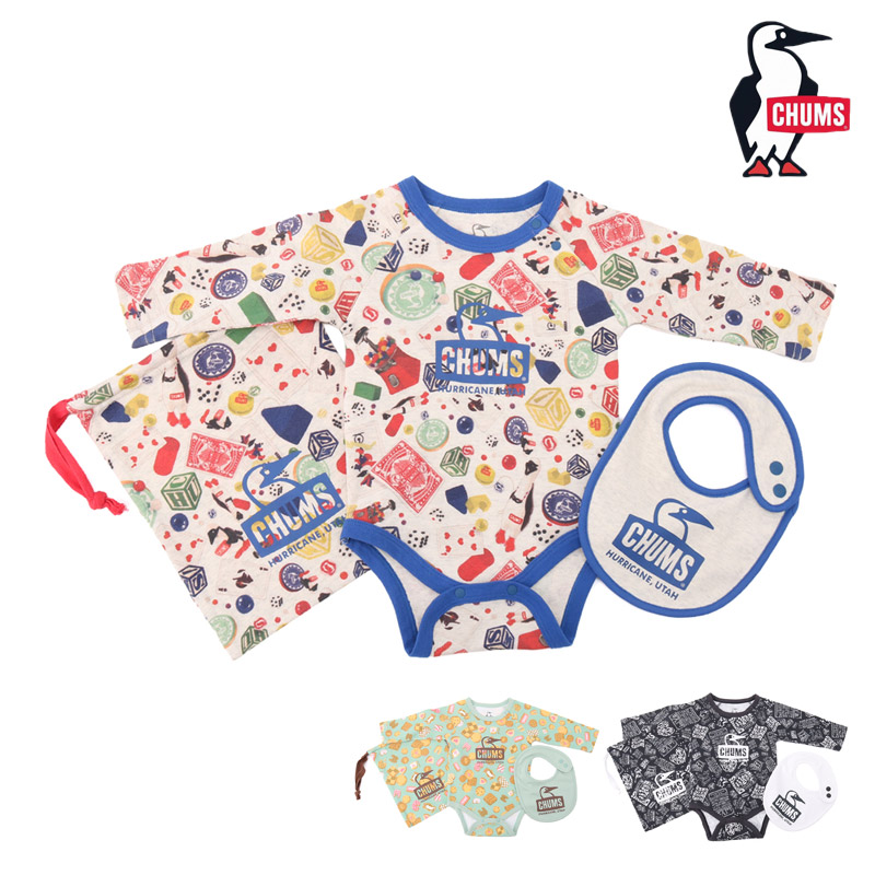 【P5倍 4/12まで】 セール SALE チャムス CHUMS CH27-1040 ベビー パターンド ロングスリーブ ギフト セット BABY PATTERNED L/S GIFT SET ロンパース スタイ ベビー