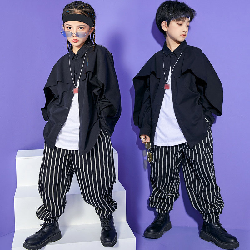 1074円 57 以上節約 キッズ ダンス ダンス衣装 男の子 ガールズ ヒップホップ かっこいい キッズダンス 男女兼用 トップス 韓国風 ストリート 演出服 キッズダンス衣装 ジュニア ロングパンツ ストライプ Wudao 143