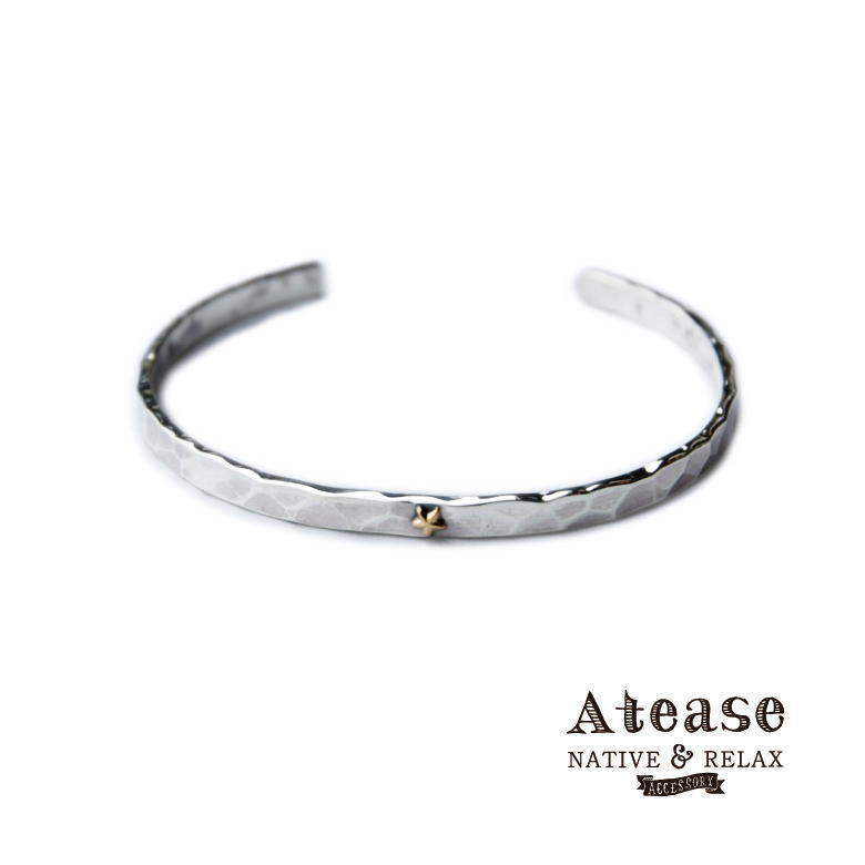 Atease アティース K18 GOLD STAR STUDS BRACELET (AB-STAR-STZ-K18) タタキ バングル 18金 ブレスレット シルバー プレゼントに♪ ラッピングタイプ☆チャコールグリーン|Select Shop Nose Low