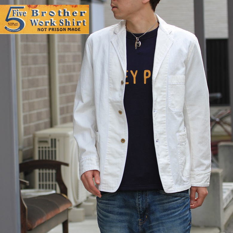 FIVE BROTHER BICOLOR COVERALL カバーオールジャケット 1515027 シャツ感覚で羽織れるジャケット☆ 送料無料♪ Natural WHITE/ホワイト ファイブブラザー｜Select Shop Nose Low