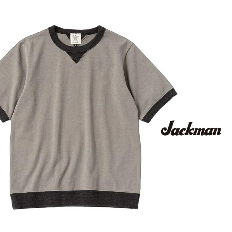 jackman ジャックマン Dotsume Rib T-Shirt  ドツメリブTEE  JM5110  Moss Gray x HBK 484 モスグレー ×ヘザーブラック