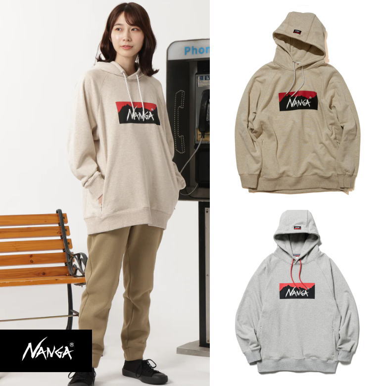 ECO HYBRID BOX LOGO SWEAT HOODIE / エコハイブリッドボックスロゴスウェットフーディー NANGA ボンネットパーカー ティーシャツ 汗水