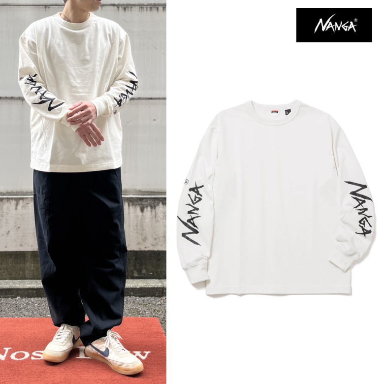 NANGA ナンガ ECO HYBRID SLV LOGO L/S TEE(UNISEX)　MADE IN CHINA N2500-1L030A ロンTEE　エコハイブリッド スリーブ ロゴ ロングスリーブティー WHITE ホワイト