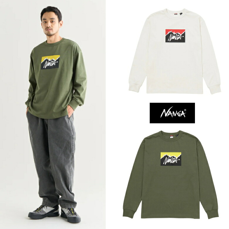 NANGA×RYUJI KAMIYAMA L/S TEE NANGA×RYUJI KAMIYAMA ロングスリーブ Tシャツ ナンガ ロンTEE WHT GRN (ホワイト グリーン） C-25301L003Z ナンガボックス　ロゴ