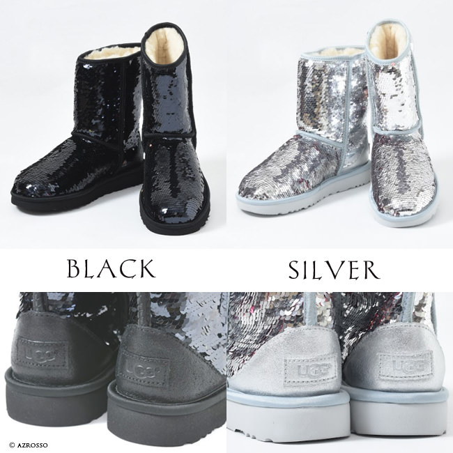 Ugg ムートンブーツ スパンコール クラシック フェラガモ Salvatore ショート ブーツ 靴 裏ボア レディース 正規品 アグブーツ 黒 ブラック シルバー Classic Short Sequin パンプスとブーツ専門店 Notgiulia レディース キラキラ光る存在感抜群のugg