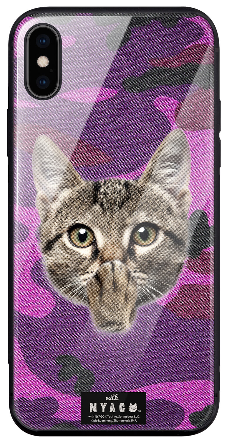 楽天市場 スマホケース スマホカバー 強化ガラスケース 全機種対応 Iphone Android Xperia Galaxy Arrows Aquos 送料無料 猫 猫柄 ネコ ネコ柄 ソラちゃん 肉球をペロペロするにゃー アーミー 迷彩柄 カモ柄 かわいい 猫 フェイス パープル 猫雑貨の