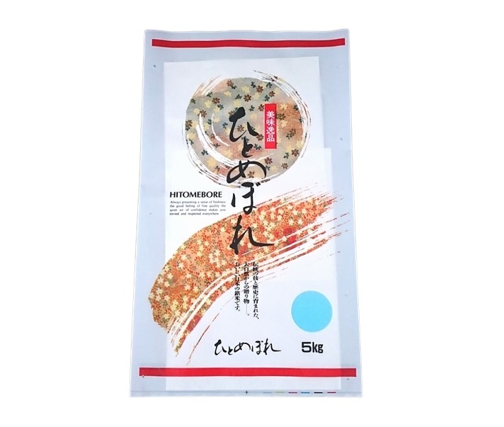 エントリーでポイント7倍!　ロイヤルカラーコートパック米袋　美味逸品ひとめぼれ　5kg用　PK-25　100枚｜日本農業システム店