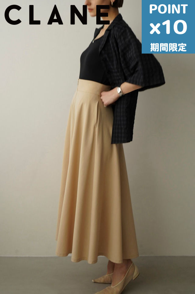 期間限定P10倍【CLANE / クラネ】 ダブル フェイス ジップ フレア スカート - W FACE FRONT ZIP FLARE SKIRT - BEIGE|nouvelle
