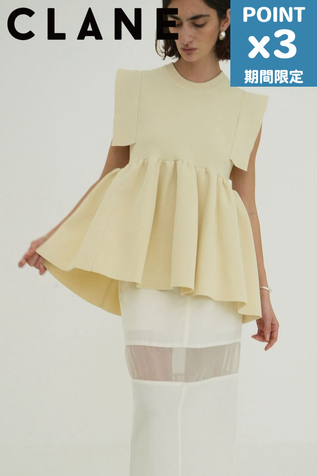 CLANE - 【25SS】 SQUARE SLEEVE GATHER KNIT TOPS - GREEN