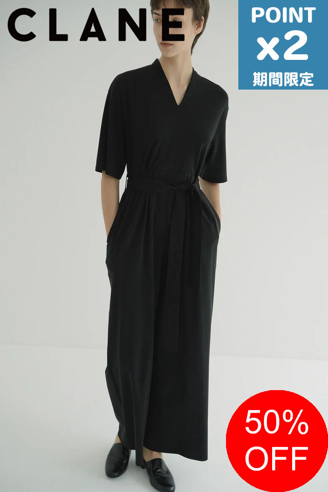 【SALE】期間限定P2倍【CLANE / クラネ】 オールインワン - STAND COLLAR LOOSE ALL IN ONE - BLACK