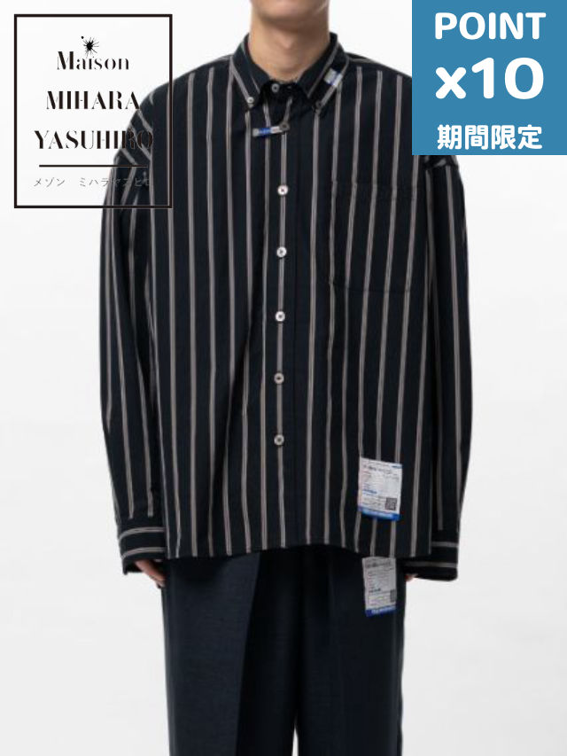 期間限定P10倍【Maison MIHARA YASUHIRO / メゾン ミハラヤスヒロ】 【in・stru(men-tal). / インストルメンタル】 コットン ハイ デンシティ ストライプ ロング スリーブ シャツ | Cotton High Density Stripe Long-sleeve Shirt- BLACK