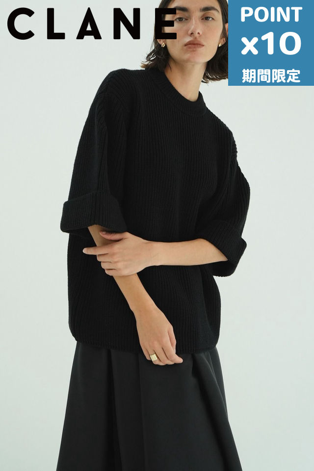 継続期間制限事項P10倍【CLANE / クラネ】 ニットトップス - OVER HALF SLEEVE KNIT TOPS (BLACK)