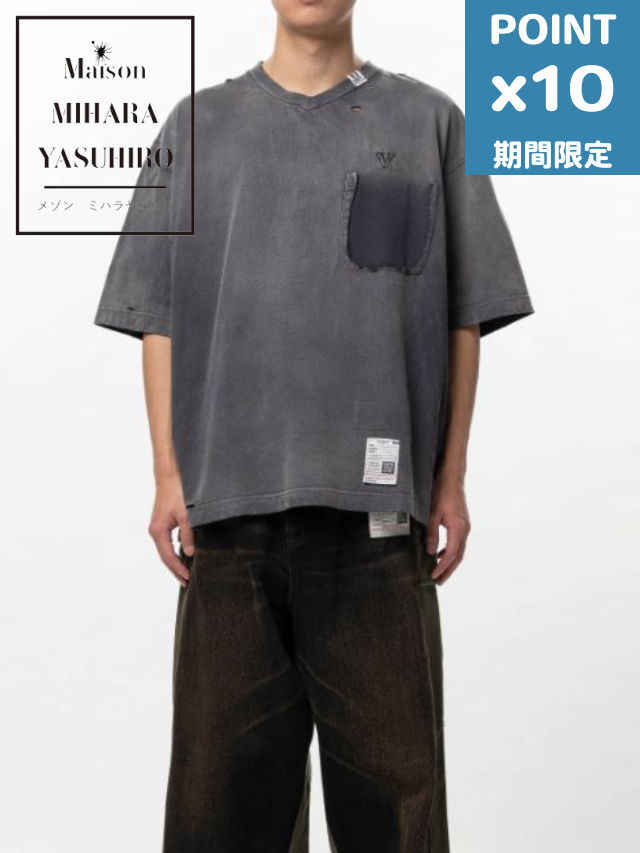 継続期間制限事項P10倍【Maison MIHARA YASUHIRO / 棲み家 ミハラヤスヒロ】 サンフェーデッドライク Vのど首 ティーシャツ - Sun Faded Like V-neck T-shirt（BLACK) Tシャツ・カットソー-トップス-メンズファッション