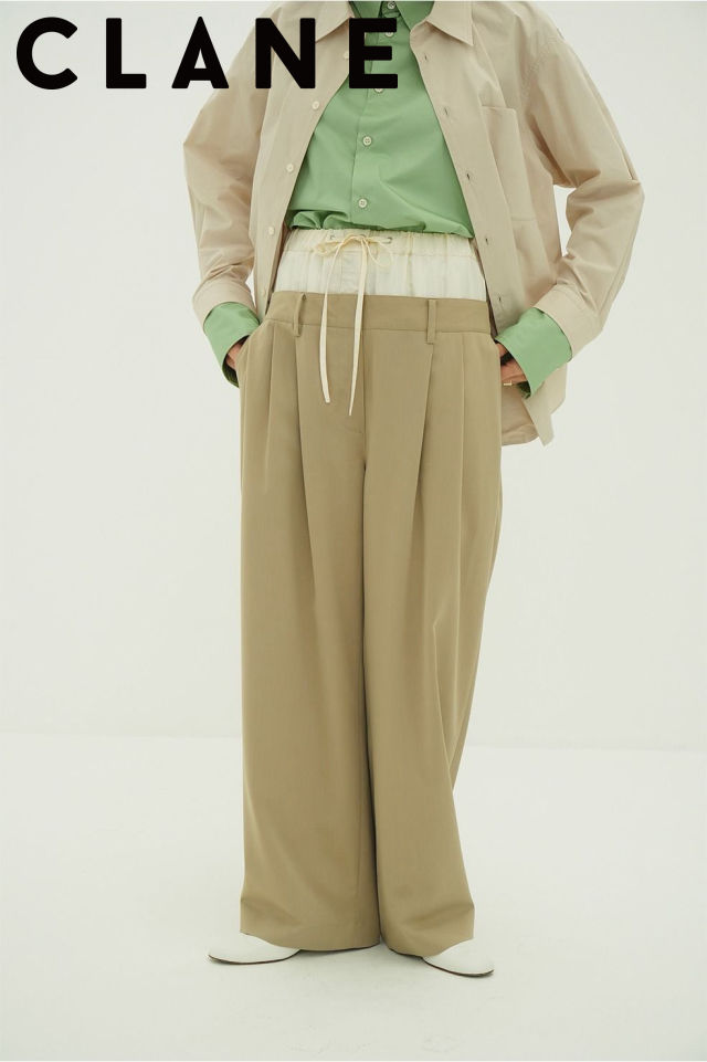 【CLANE / クラネ】 ダブルレイヤード スラックス - W WAIST WIDE SLACKS (BEIGE)