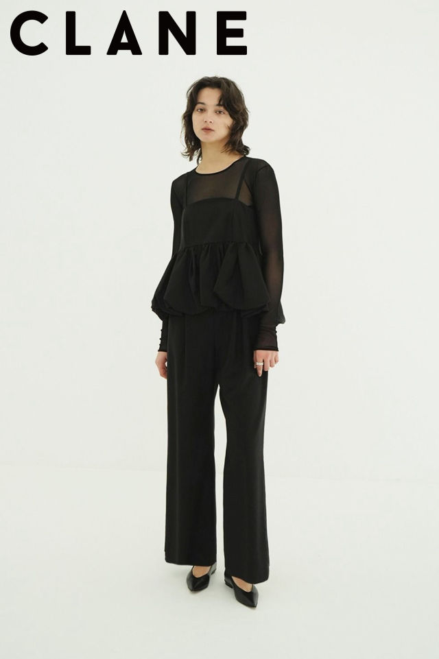 【CLANE / クラネ】 オールインワン -  PEPLUM LAYERED ALL IN ONE (BLACK)
