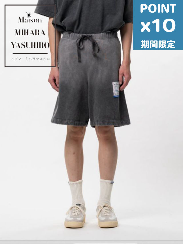 期間限定P10倍【Maison MIHARA YASUHIRO / メゾン ミハラヤスヒロ】 スウェット ショーツ - Sun Faded Like Distressed Sweat Shorts (BLACK)