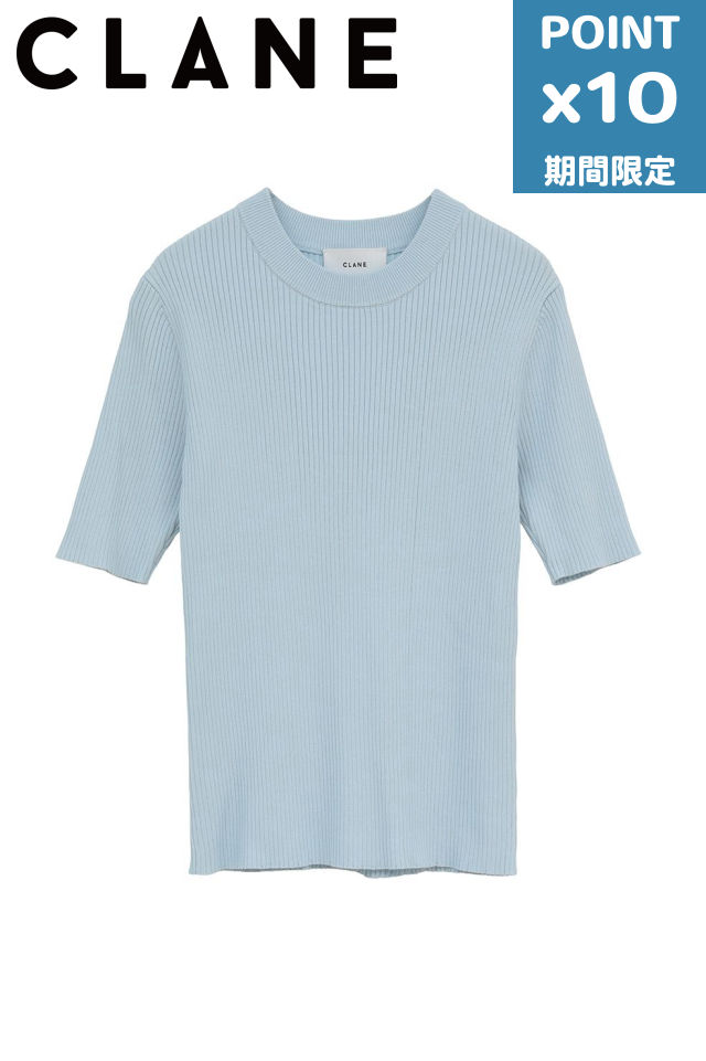 継続期間押さえるP10倍【CLANE / クラネ】 ハイネック 半袖リブニットトップス - H/N HALF SLEEVE RIB KNIT TOPS (SAX)