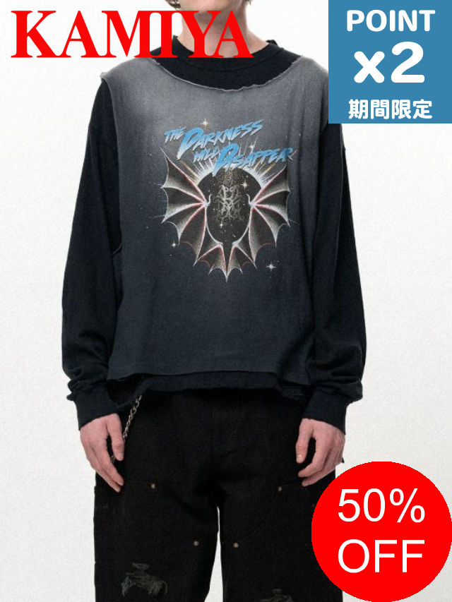 【SALE】期間限定P2倍【KAMIYA / カミヤ】 "THE DARKNESS WILL DISAPPEAR" ドッキングロングスリーブTシャツ | Docking Long-Sleeve T-shirt (BLACK)|nouvelle
