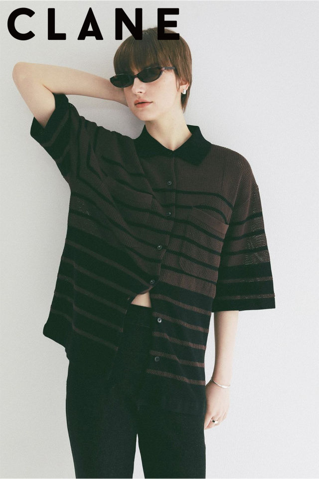 【CLANE / クラネ】 ハーフスリーブオーバーニットシャツ - HALF SLEEVE OVER KNIT SHIRT(BLACK)