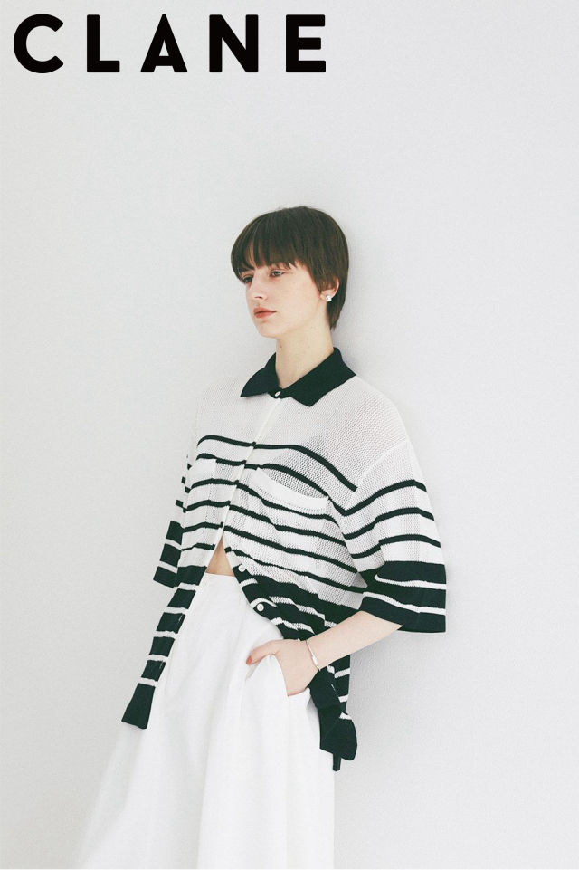 【CLANE / クラネ】 ハーフスリーブオーバーニットシャツ - HALF SLEEVE OVER KNIT SHIRT(NAVY)