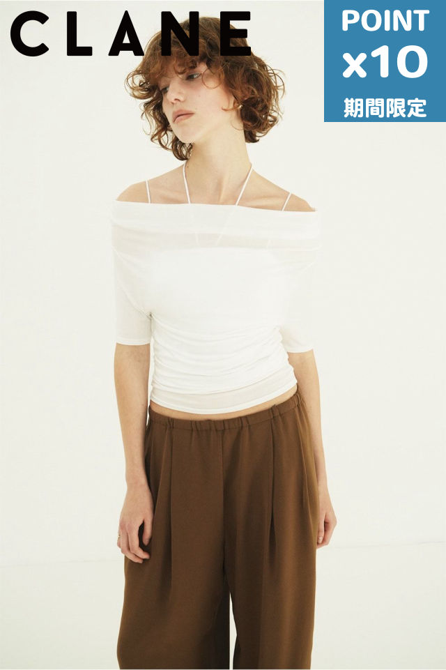 期間限定P10倍【CLANE / クラネ】 オフショルダートップス - DRAPED OFF SHOULDER H/S TOPS(WHITE)｜nouvelle