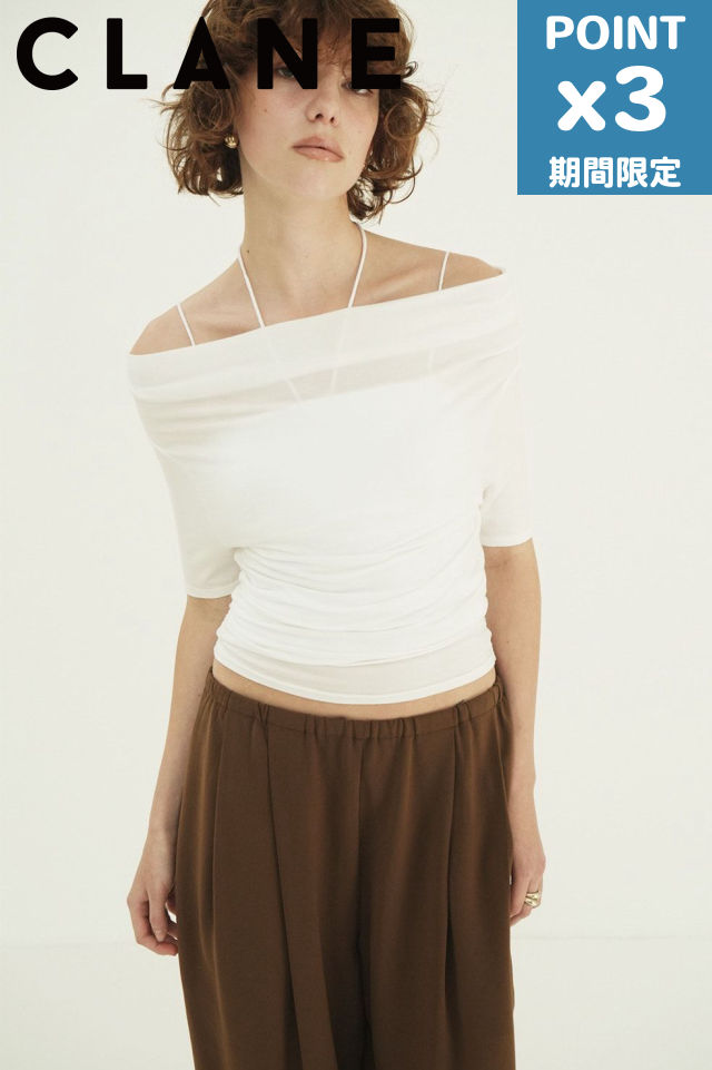 期間限定P3倍【CLANE / クラネ】 ベアトップ - THIN CORD HALTER NECK TOPS (WHITE)｜nouvelle
