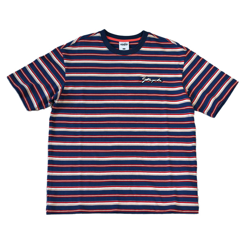 STAPLE ステイプル CARLYLE STRIPED TEE 縞模様 赤 紺 ベージュ 今めかしい 表どおり 亜米利加 ニューヨーク州 半袖 プルオーバー 日本未発売