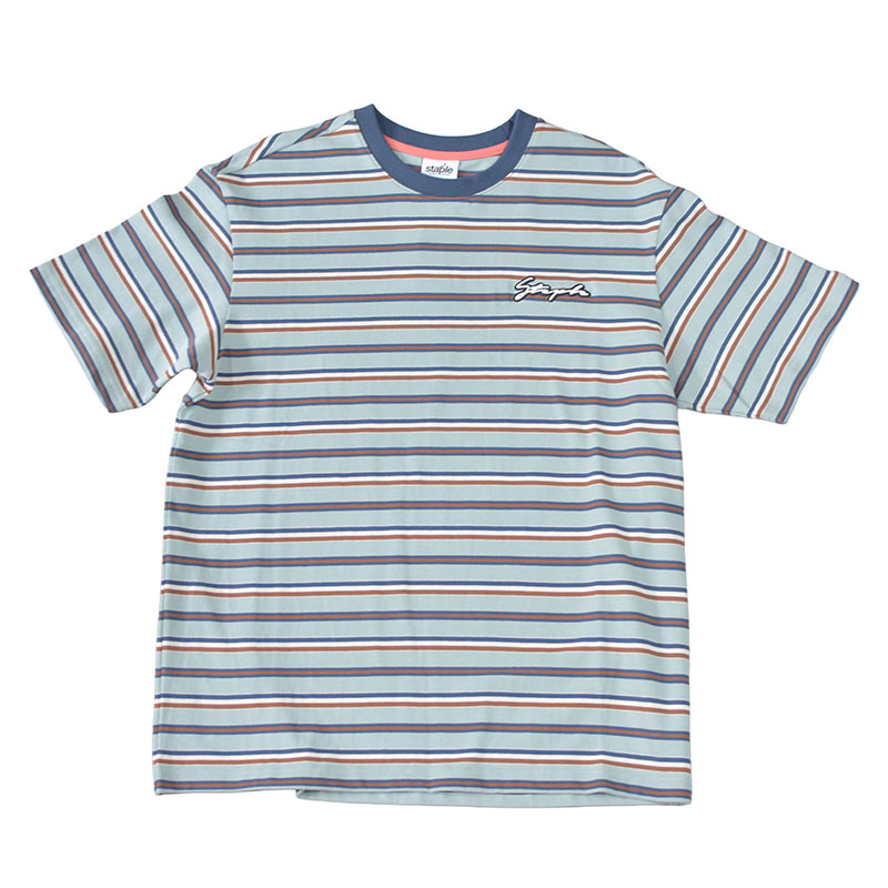 STAPLE ステイプル CARLYLE STRIPED TEE 縞模様 水色 ペパーミント 白いこと 今めかしい 表どおり 亜米利加 ニューヨーク州 半袖 プルオーバー 日本未発売