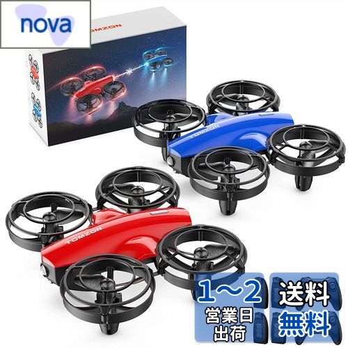 【2台セット】ドローン 対戦型 子供向け 100g未満 Tomzon トイドローン バッテリー4個付き 飛行時間32分 ワンキー離着陸 ヘッドレスモード搭載 高度維持 放り投げ飛行 宙返り サークル飛行 室内向け 初心者 誕生日 プレゼント 国内認証済み A24 レッド+ブルー