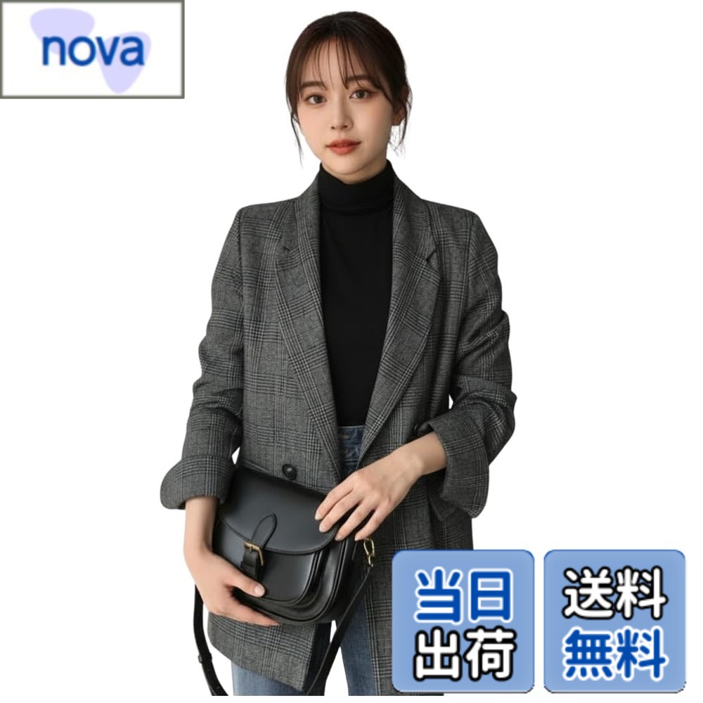 【送料無料】[UQQA] テーラードジャケット レディース グレンチェック 秋 冬 春 アウター チェック柄 薄手 コート フォーマル 色：グレー、サイズ：L