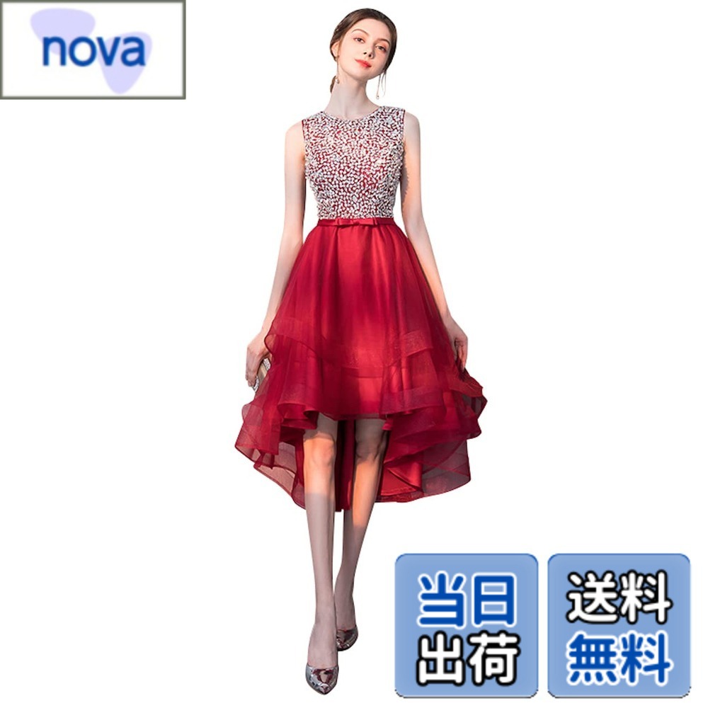 【送料無料】[EightSTAR Dress] フィッシュテール ドレス 華やかスパンコール Aライン フレア ノースリーブ 結婚式ドレス 謝恩会 二次会 発表会 10代 20代 30代 40代 個性的 色：レッド、サイズ：XL｜nova