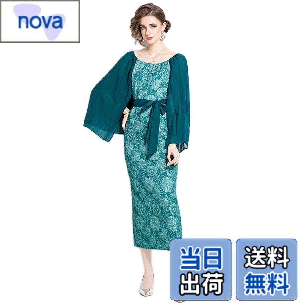 【貨物輸送無料】[EightSTAR Dress] 寄り合いお召しもの マザーズお召しもの 袖あり 婚礼の儀お召しもの ミモレ ロング お呼ばれお召しもの フォーマル 体型押しかぶせる お客さん 血縁グループ 親時人 亭主もち 洋装 色：緑であること、大いさ：L スポーツ・アウトドア-体操・ダンス