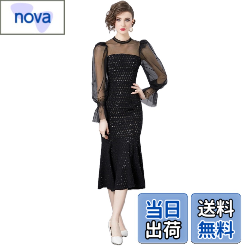 【貨物輸送無料】[EightSTAR Dress] 寄りあい御召しもの 人魚 華燭の典御召しもの ロング御召しもの お呼ばれフォーマルドレス オケージョン 衣装 長袖 御客さん20代 30代 40代 色：黒いこと、大きさ：M
