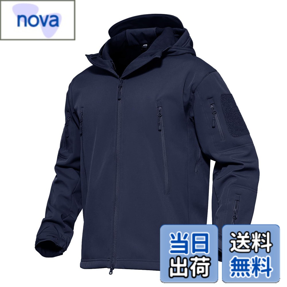 【貨物輸送無料】[MAGCOMSEN] タクティカルジャケット サバゲー メンズ アウトドア 山登りアウター 雨合羽防風 防寒着 裏フリース ソフトシェルジャケット ミリタリー ボンネット付き添い人 多衣嚢 イヤホンホール付き添い人 烏兎冬 色：米国海軍、大きさ：3XL