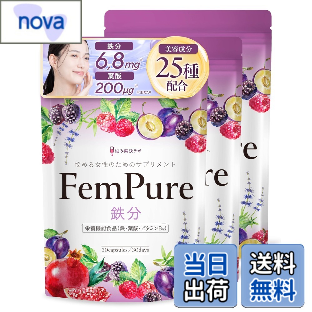 【送料無料】【鉄分 葉酸 美容成分 こだわり配合】ヘムピュア 鉄分 6.8mg 葉酸 200μg 栄養機能食品基準量配合 90日分 ヘム鉄 サプリ 亜鉛 美容成分