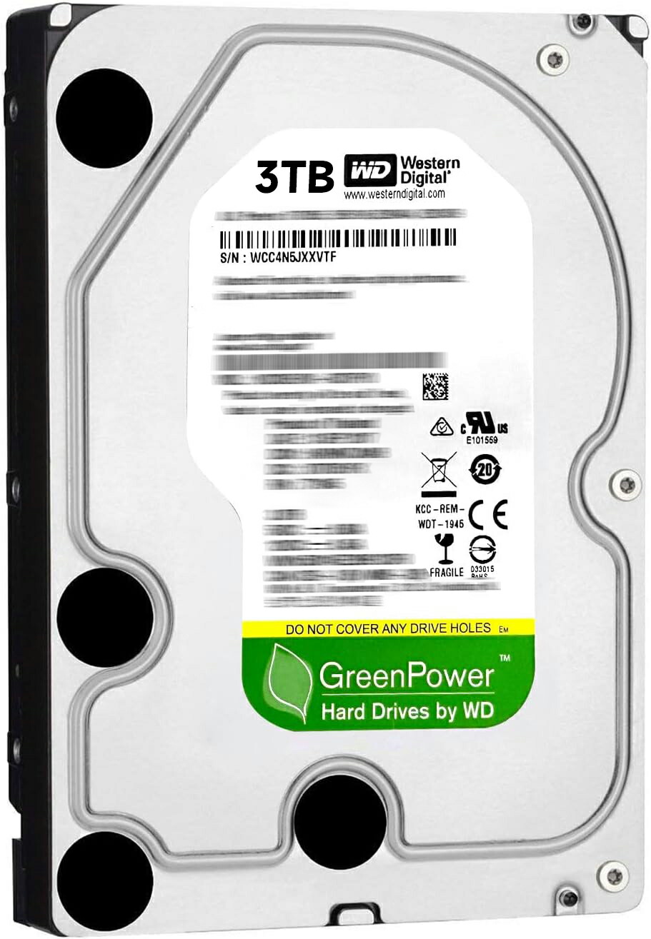 WD HDD 3TB 3.5インチ Western Digital ウエスタンデジタル GreenPower TV録画 オーディオ/ビデオ SATA 大容量 パソコン拡張 高速転送 換装 アップグレード 保存 パソコン用 ストレージ拡張【再生品】 11,839円