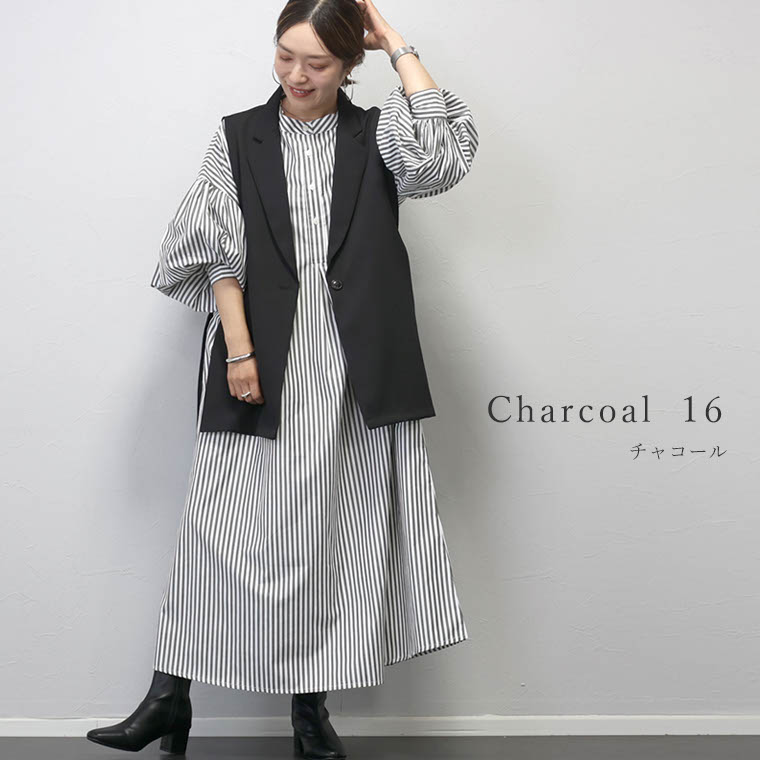 T/Cストライプバンドカラー長袖シャツワンピース 【メール便可/ma3