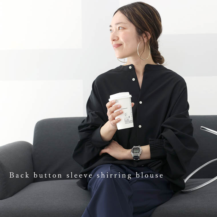 タグ付美品♪セルリ 23ss balloon スリーブ ブラウス 半袖 白rg4 後ろボタン袖シャーリングブラウス 【メール便可/ma3】ブラウス