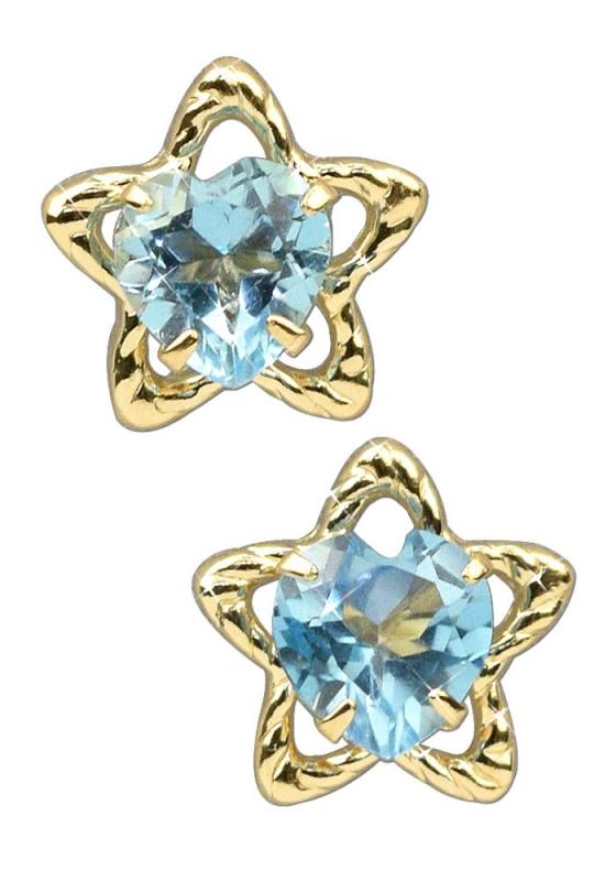 [四葉のクローバー] 星 ピアス ブルートパーズ K10 10金 ゴールド 11月 誕生石 10k 華奢 かわいい 天然石 (両耳用1ペア) レディース 女性 : Ma712